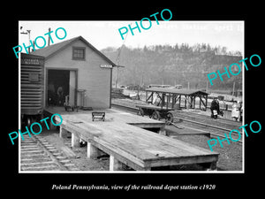 OLD LARGE HISTORIC PHOTO OF POLAND PENNSYLVANIA, THE RAILROAD DEPOT c1920