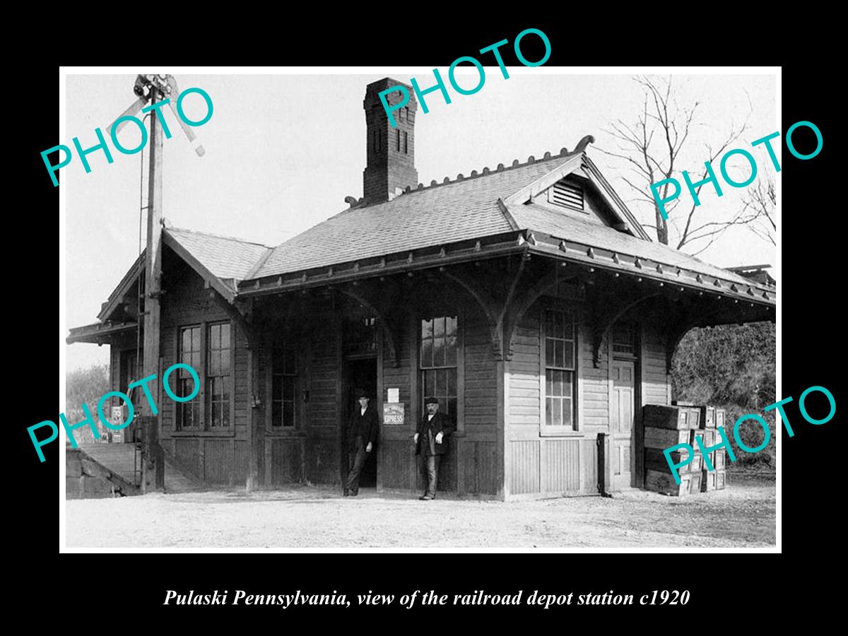 OLD LARGE HISTORIC PHOTO OF PULASKI PENNSYLVANIA, THE RAILROAD DEPOT c1920