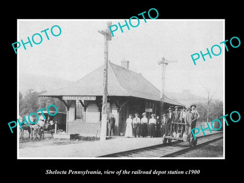 OLD LARGE HISTORIC PHOTO OF SHELOCTA PENNSYLVANIA, THE RAILROAD DEPOT c1900