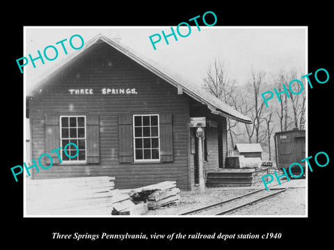 OLD LARGE HISTORIC PHOTO OF THREE SPRINGS PENNSYLVANIA, THE RAILROAD DEPOT c1940