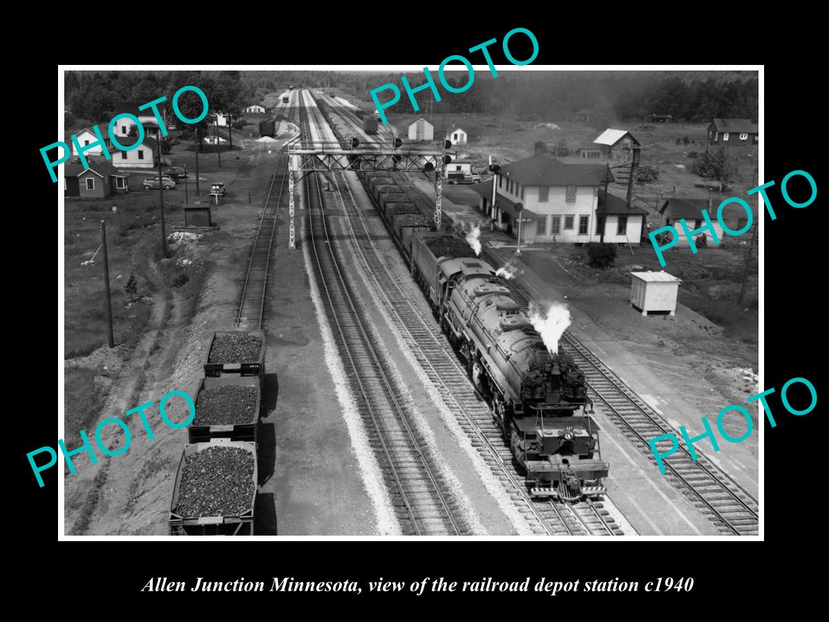 OLD LARGE HISTORIC PHOTO OF ALLEN JUNCTION MINNESOTA, THE RAILROAD DEPOTc1940