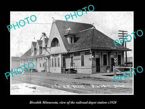 OLD LARGE HISTORIC PHOTO OF BIWABIK MINNESOTA, RAILROAD DEPOT STATION c1920 2