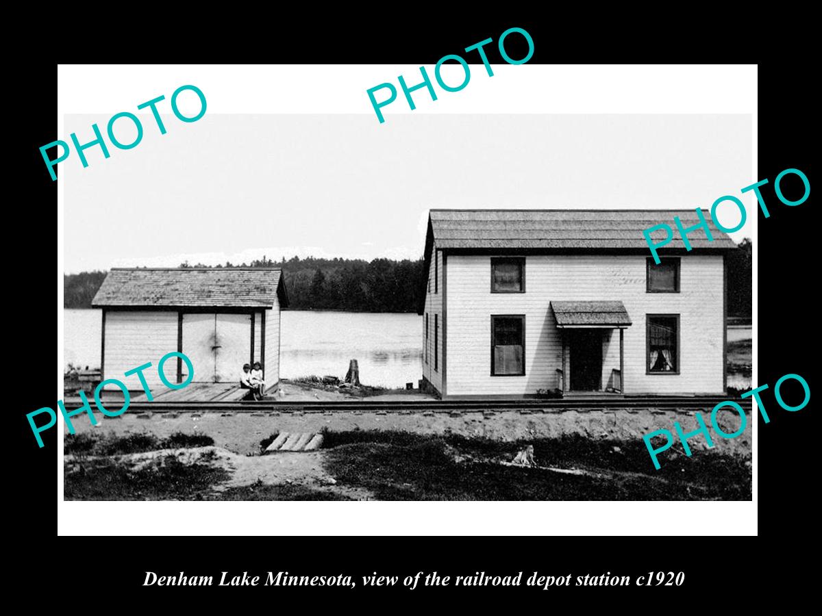 OLD LARGE HISTORIC PHOTO OF DENHAM LAKE MINNESOTA, THE RAILROAD DEPOTc1920