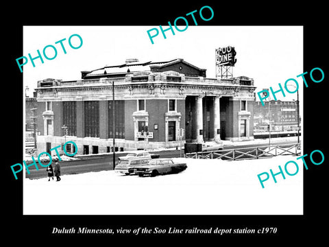 OLD LARGE HISTORIC PHOTO OF DULUTH MINNESOTA, THE SOO LINE RAILROAD DEPOTc1970