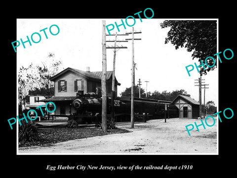 OLD LARGE HISTORIC PHOTO OF EGG HARBOR NEW JERSEY, THE RAILROAD DEPOT c1910