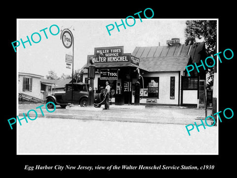 OLD LARGE HISTORIC PHOTO OF EGG HARBOR NEW JERSEY, HENSCHEL SERVICE STATION 1930