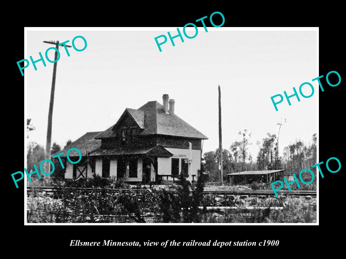 OLD LARGE HISTORIC PHOTO OF ELLSMERE MINNESOTA, THE RAILROAD DEPOT STATION c1900