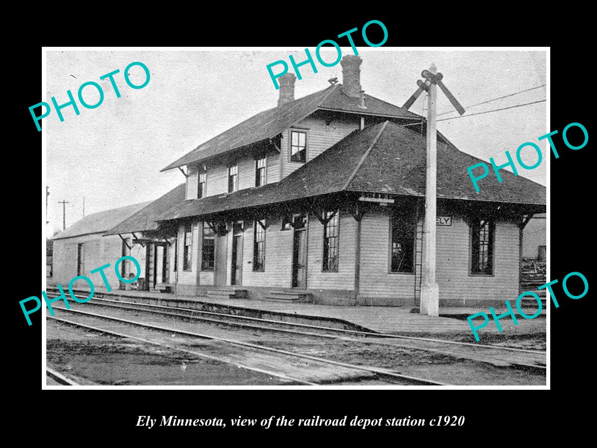 OLD LARGE HISTORIC PHOTO OF ELY MINNESOTA, THE RAILROAD DEPOT STATION c1920