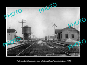 OLD LARGE HISTORIC PHOTO OF FAIRBANKS MINNESOTA, THE RAILROAD DEPOT STATION 1920