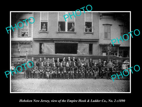 OLD LARGE HISTORIC PHOTO OF HOBOKEN NEW JERSEY, THE EMPIRE FIRE DEPT CREW c1890