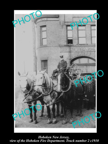 OLD LARGE HISTORIC PHOTO OF HOBOKEN NEW JERSEY, THE No 2 FIRE DEPARTMENT c1910