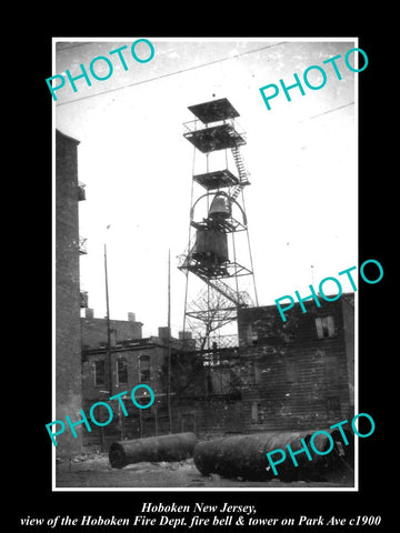 OLD LARGE HISTORIC PHOTO OF HOBOKEN NEW JERSEY, FIRE DEPARTMENT BELL TOWER c1900