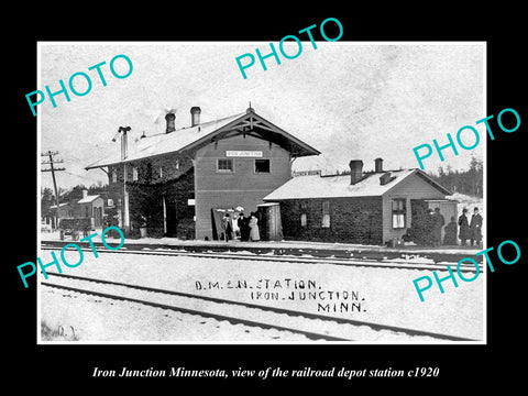 OLD LARGE HISTORIC PHOTO OF IRON JUNCTION MINNESOTA, RAILROAD DEPOT c1920