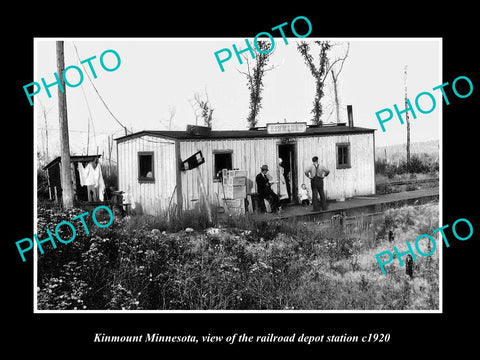 OLD LARGE HISTORIC PHOTO OF KINMOUNT MINNESOTA, THE RAILROAD DEPOT STATION c1920