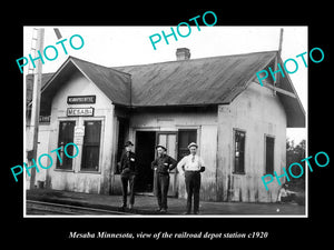 OLD LARGE HISTORIC PHOTO OF MESABA MINNESOTA, THE RAILROAD DEPOT STATION c1920