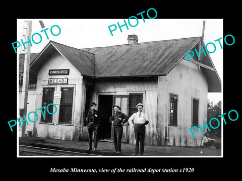 OLD LARGE HISTORIC PHOTO OF MESABA MINNESOTA, THE RAILROAD DEPOT STATION c1920