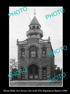 OLD LARGE HISTORIC PHOTO OF MOUNT HOLLY NEW JERSEY, THE FIRE DEPT STATION c1900