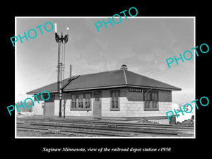 OLD LARGE HISTORIC PHOTO OF SAGINAW MINNESOTA, THE RAILROAD DEPOT STATION c1950