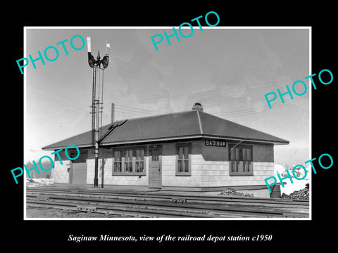 OLD LARGE HISTORIC PHOTO OF SAGINAW MINNESOTA, THE RAILROAD DEPOT STATION c1950