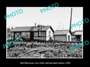 OLD LARGE HISTORIC PHOTO OF TAFT MINNESOTA, THE RAILROAD DEPOT STATION c1920