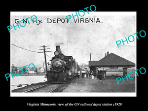 OLD LARGE HISTORIC PHOTO OF VIRGINIA MINNESOTA, THE RAILROAD DEPOT STATION c1920