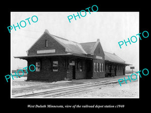 OLD LARGE HISTORIC PHOTO OF WEST DULUTH MINNESOTA, THE RAILROAD DEPOT c1940