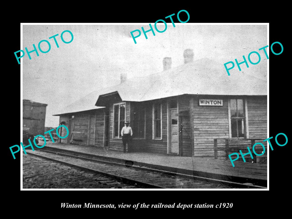 OLD LARGE HISTORIC PHOTO OF WINTON MINNESOTA, THE RAILROAD DEPOT STATION c1920