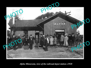 OLD LARGE HISTORIC PHOTO OF ALPHA MINNESOTA, RAILROAD DEPOT STATION c1920