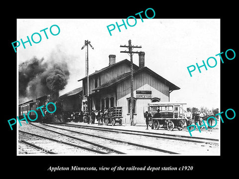 OLD LARGE HISTORIC PHOTO OF APPLETON MINNESOTA, RAILROAD DEPOT STATION c1920