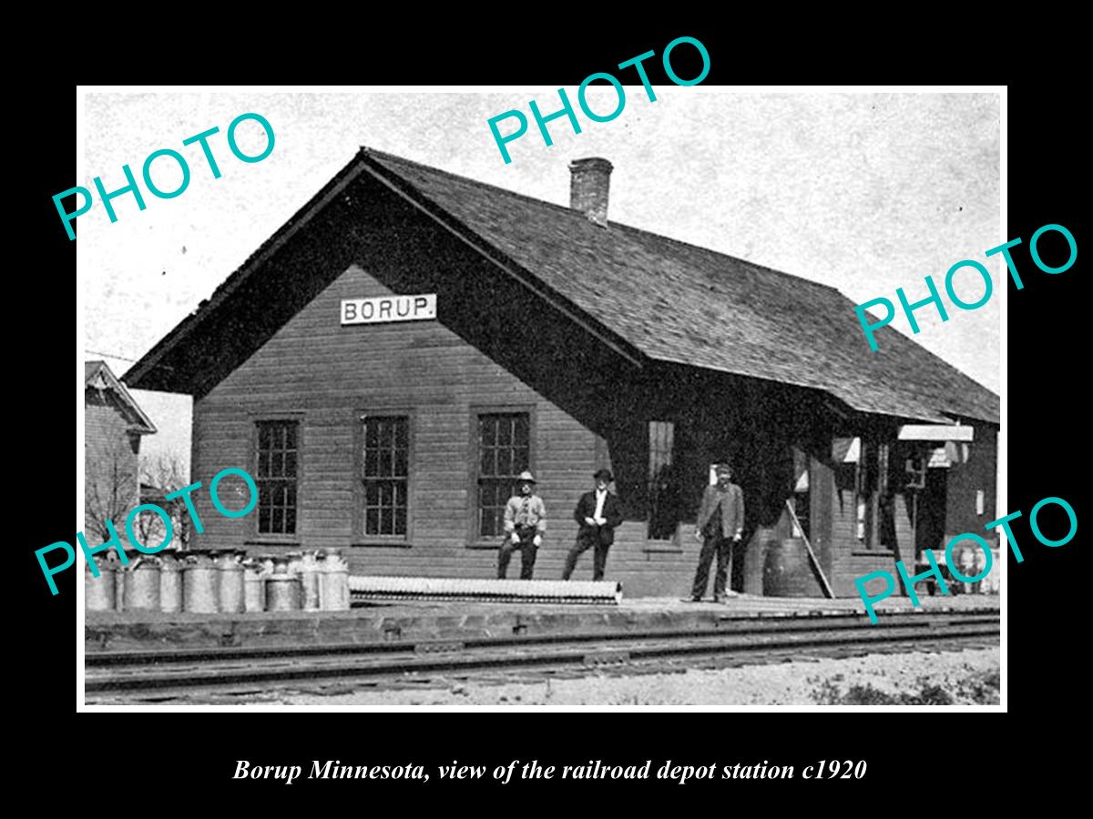 OLD LARGE HISTORIC PHOTO OF BORUP MINNESOTA, RAILROAD DEPOT STATION c1920