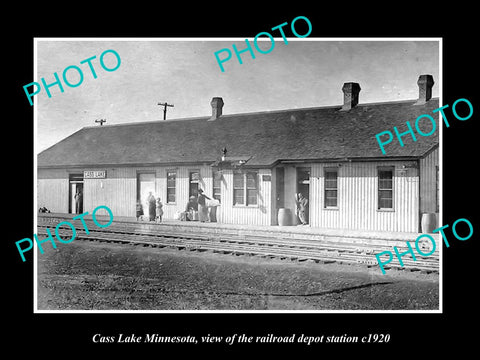 OLD LARGE HISTORIC PHOTO OF CASS LAKE MINNESOTA, RAILROAD DEPOT STATION c1920