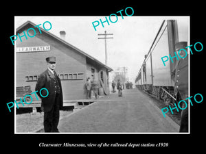 OLD LARGE HISTORIC PHOTO OF CLEARWATER MINNESOTA, RAILROAD DEPOT STATION c1920