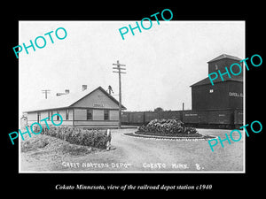 OLD LARGE HISTORIC PHOTO OF COKATO MINNESOTA, RAILROAD DEPOT STATION c1940