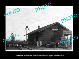 OLD LARGE HISTORIC PHOTO OF DENNISON MINNESOTA, RAILROAD DEPOT STATION c1920