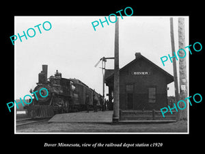 OLD LARGE HISTORIC PHOTO OF DOVER MINNESOTA, RAILROAD DEPOT STATION c1920