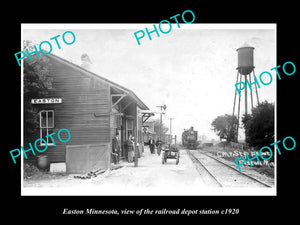 OLD LARGE HISTORIC PHOTO OF EASTON MINNESOTA, RAILROAD DEPOT STATION c1920