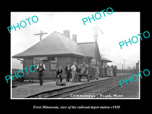 OLD LARGE HISTORIC PHOTO OF FROST MINNESOTA, RAILROAD DEPOT STATION c1920