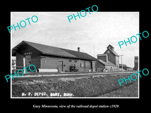 OLD LARGE HISTORIC PHOTO OF GARY MINNESOTA, RAILROAD DEPOT STATION c1920