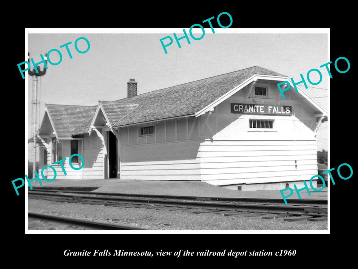 OLD LARGE HISTORIC PHOTO OF GRANITE FALLS MINNESOTA, RAILROAD DEPOT STATION 1960