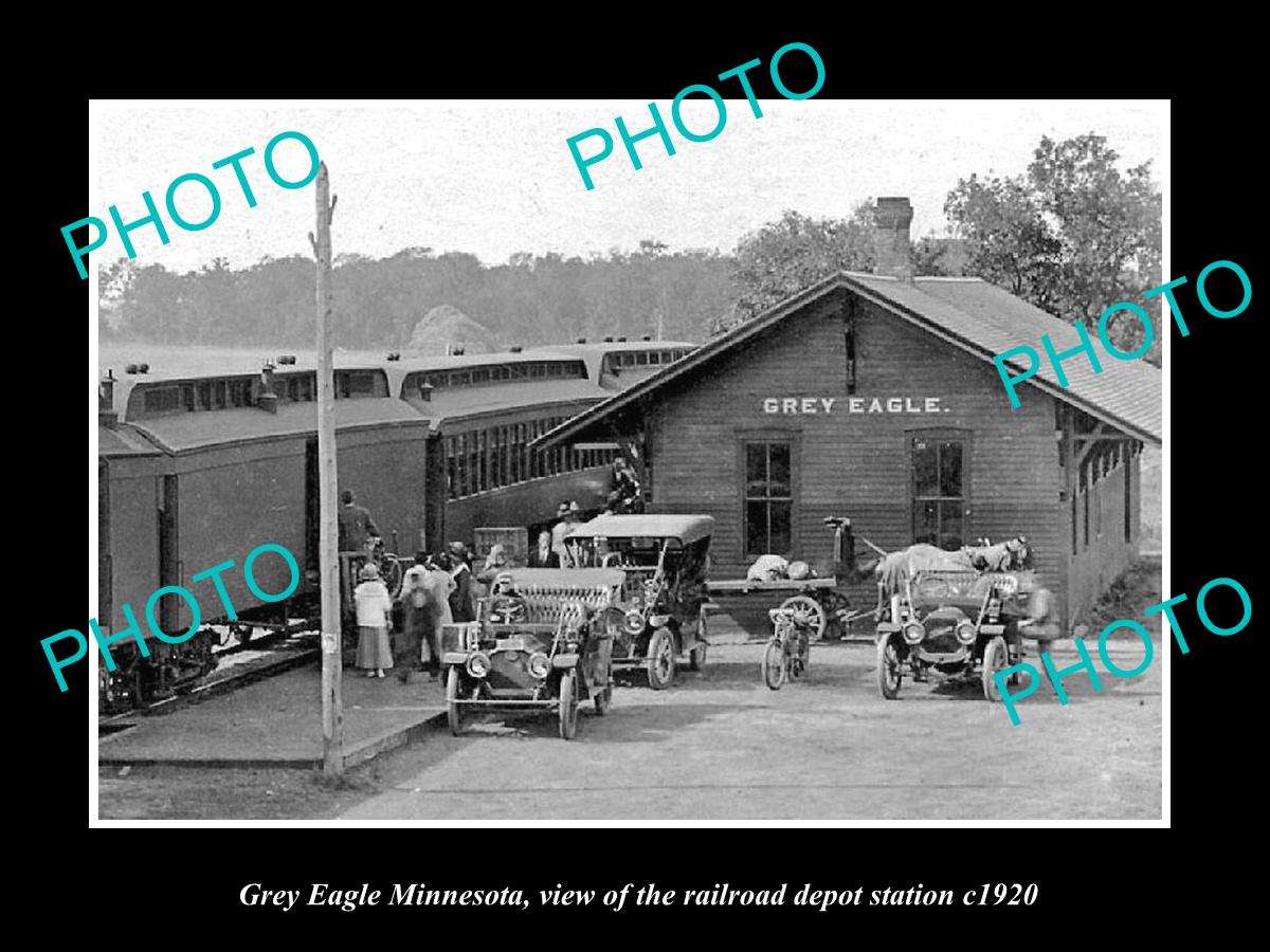 OLD LARGE HISTORIC PHOTO OF GREY EAGLE MINNESOTA, RAILROAD DEPOT STATION c1920