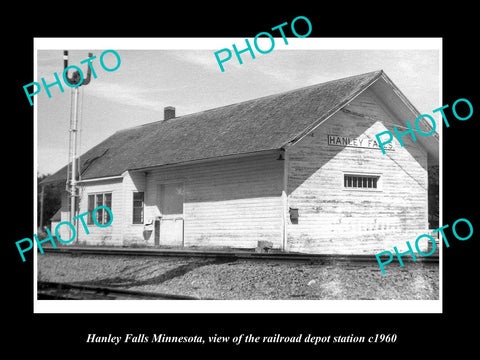 OLD LARGE HISTORIC PHOTO OF HANLEY FALLS MINNESOTA, RAILROAD DEPOT STATION c1960