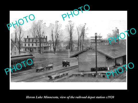 OLD LARGE HISTORIC PHOTO OF HERON LAKE MINNESOTA, RAILROAD DEPOT STATION c1920