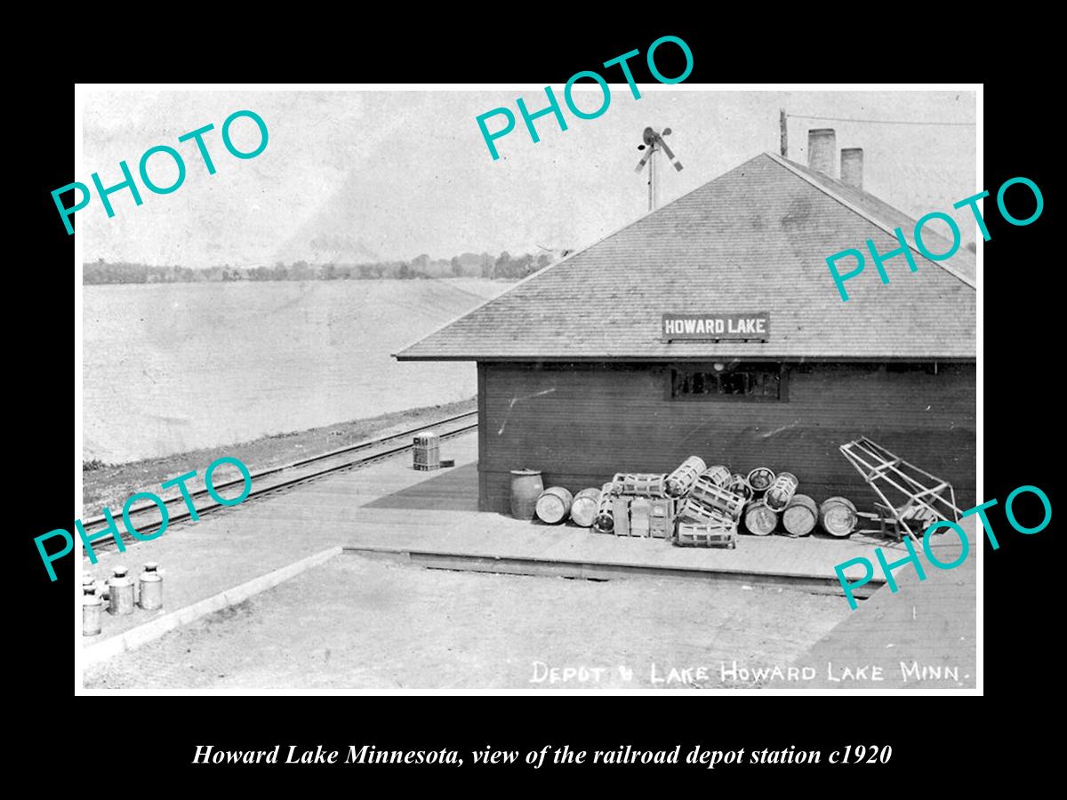 OLD LARGE HISTORIC PHOTO OF HOWARD LAKE MINNESOTA, RAILROAD DEPOT STATION c1920