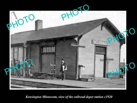 OLD LARGE HISTORIC PHOTO OF KENSINGTON MINNESOTA, RAILROAD DEPOT STATION c1920