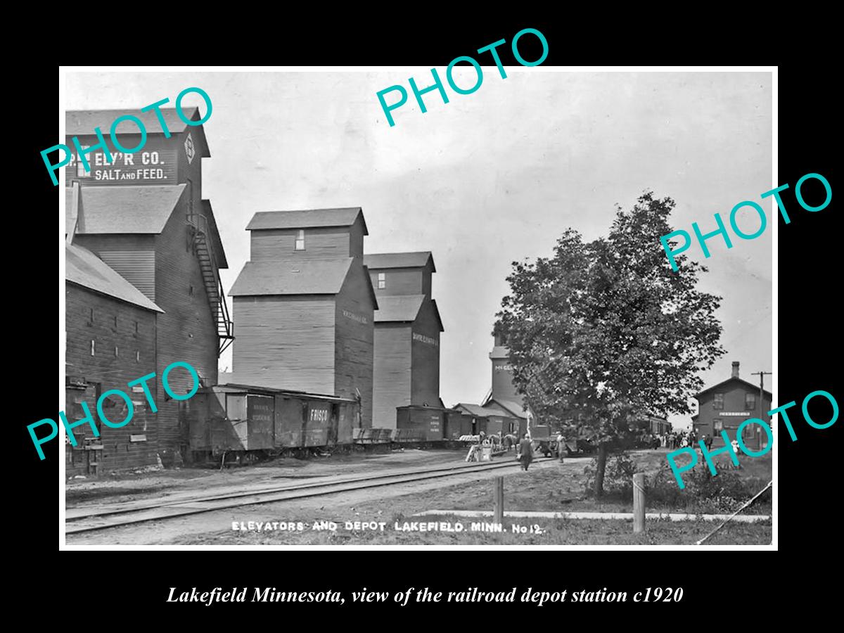 OLD LARGE HISTORIC PHOTO OF LAKEFIELD MINNESOTA, RAILROAD DEPOT STATION c1920