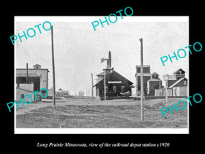 OLD LARGE HISTORIC PHOTO OF LONG PRAIRIE MINNESOTA, RAILROAD DEPOT STATION c1920