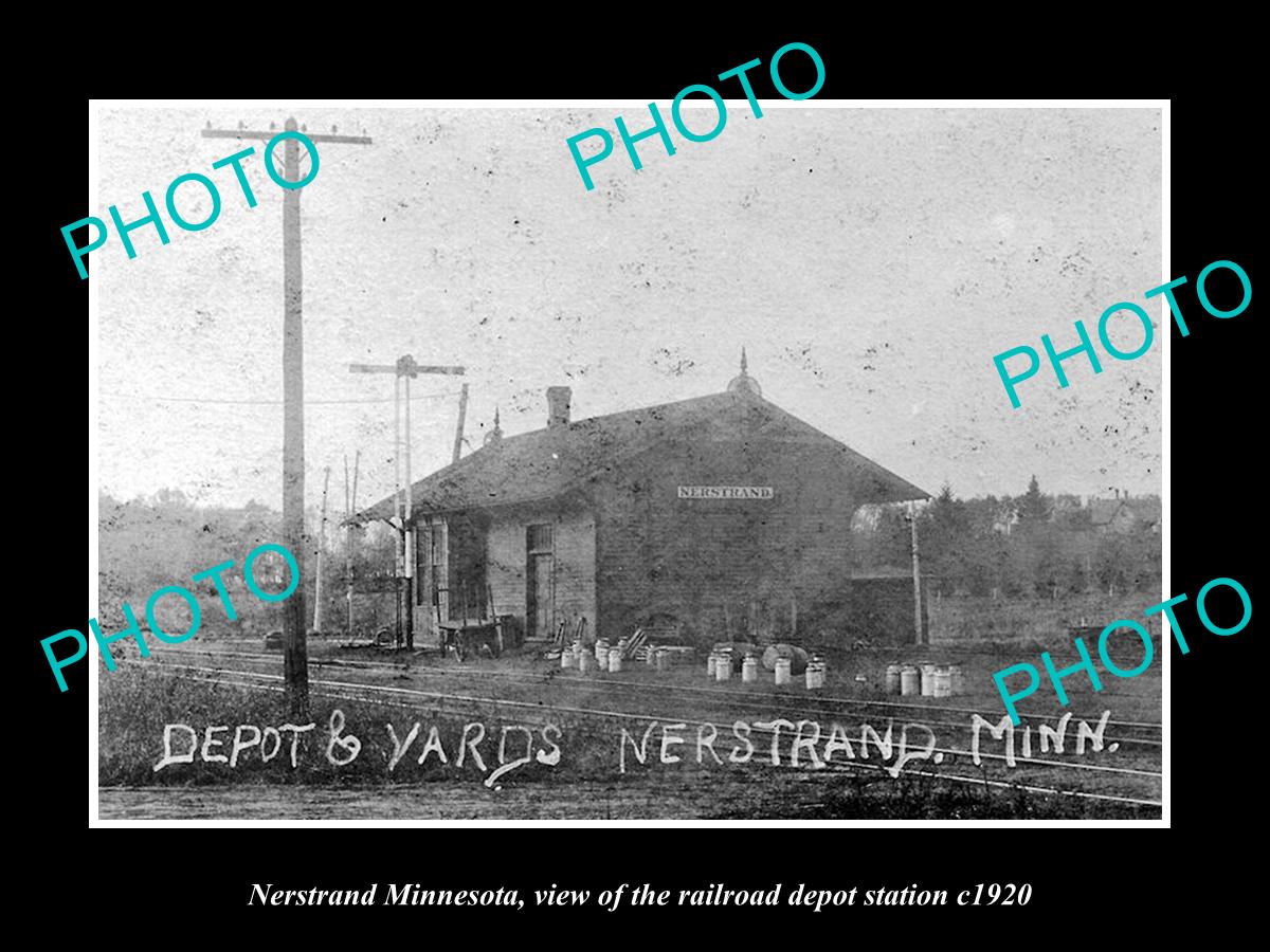 OLD LARGE HISTORIC PHOTO OF NERSTRAND MINNESOTA, RAILROAD DEPOT STATION c1920