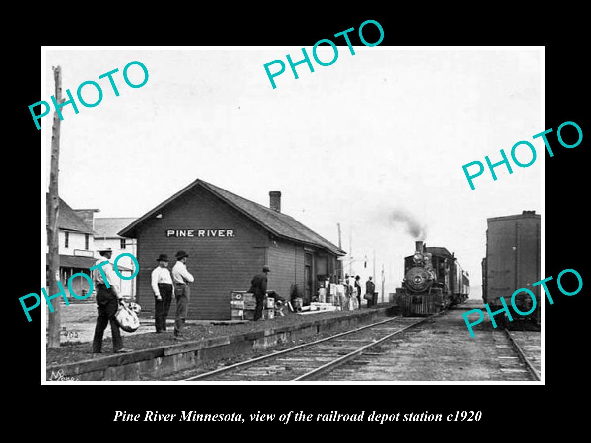 OLD LARGE HISTORIC PHOTO OF PINE RIVER MINNESOTA, RAILROAD DEPOT STATION c1920 1