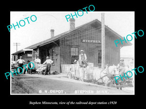 OLD LARGE HISTORIC PHOTO OF STEPHEN MINNESOTA, RAILROAD DEPOT STATION c1920