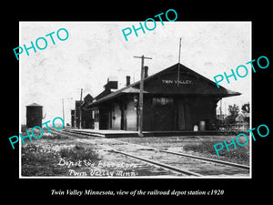 OLD LARGE HISTORIC PHOTO OF TWIN VALLEY MINNESOTA, RAILROAD DEPOT STATION c1920